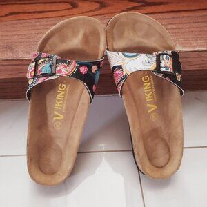 Limited Ed. Colorful Louise Paisley Print Cork Orthopedic Sandals